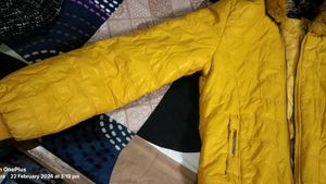 Yellow Quilted Jacket with Faux Fur Hood