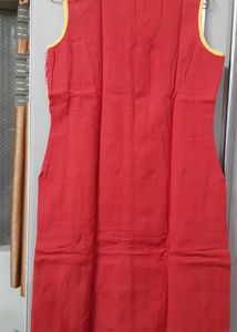 Red Kurta with White Accents