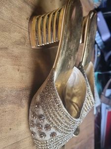 Golden Embellished Party Heels