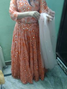 Beautiful Orange Embroidered Lehenga Set