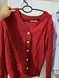 Chic Red Cable Knit Cardigan