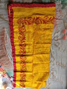 Vibrant Yellow Saree with Red Border