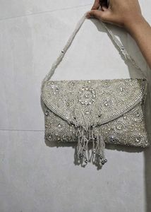 Rhinestone Beaded work Silver baguette.