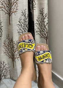 Beaded "Queen" &amp; "Drama" Slide Sandals