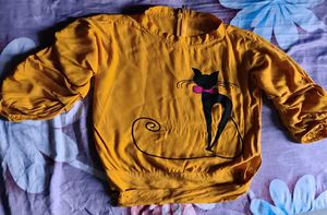Cute Cat Print Yellow Tunic Top