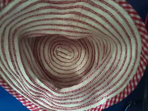 Red &amp; White Striped Bucket Hat with Flower Accents