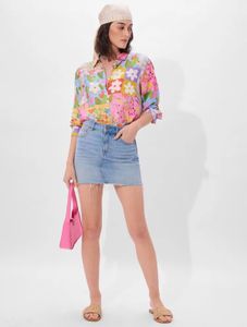 Pastel Floral Button Neck Drop Shoulder Tunic