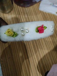 Faux Fur Headband with Flowers