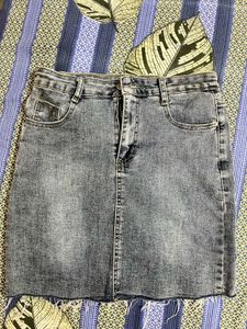 washed denim blue skirt