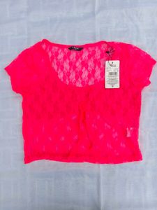 Shein Neon Pink Lace Crop Top