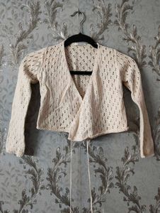 Cream Crocheted Knit Cardigan