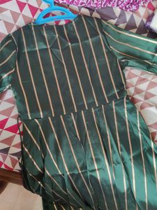 AKS Elegant Emerald Striped Dress
