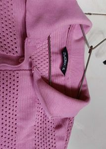 Pink Knitted Button-Down Top