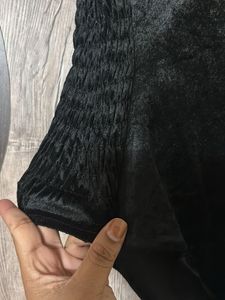 Black Velvet Bodysuit with Embellished Neckline
