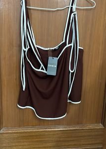 Chic Brown Tie-Strap Camisole Top