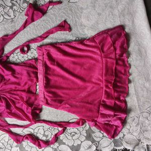 Shein coord 💞Pink Velvet Ruffle Dress