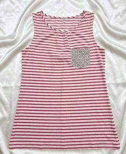 Striped Sleeveless Top with Pocket Detail