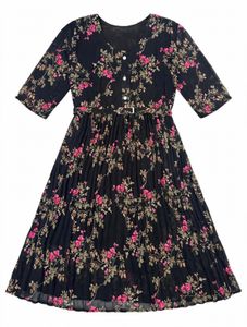 Floral Print Pleated Kurta with Belt