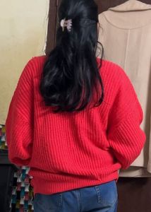 Red Cable Knit Cardigan(M)