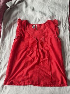 Red Sleeveless Blouse with Ruffle Sleeves