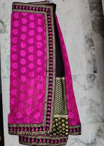 Beautiful Magenta Black Embroidered Saree