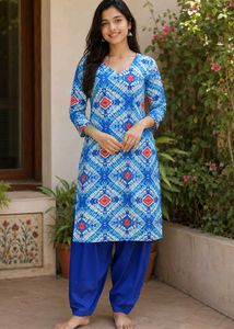 Blue Tie-Dye Kurti with salwar