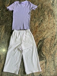 Cute Lavender Top &amp; Striped Pants Set