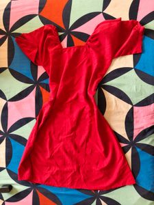 Chic Red Square Neck Dress