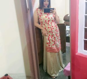 Red & Gold Embellished Kurta with shararas