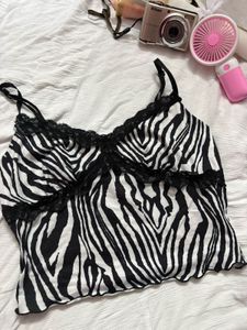 Zebra Print Lace Trim Camisole Top