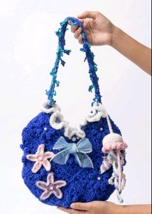 Blue Crochet Hobo Bag