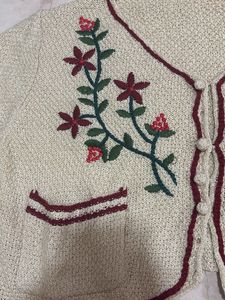 Cream Embroidered Cardigan