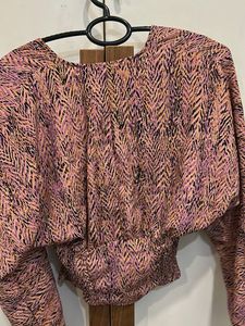 zara Chic Printed V-Neck Long Sleeve Top