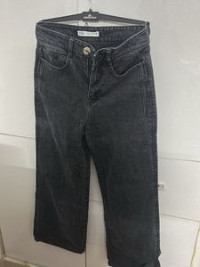 Zara Gray Wash Wide Leg Jeans