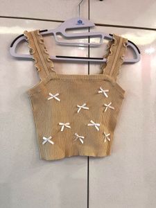 Cute Ribbed Tank Top with Bows