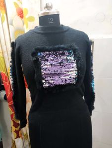 Sequin Detail Black Sweater