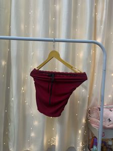 Red Ribbed Tube Top with Black Lace Trim