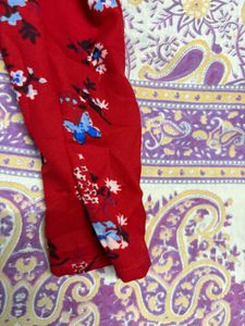 Red Floral Button-Up Blouse
