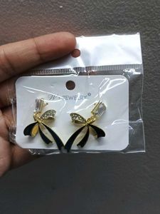 Black Bow Earrings with Crystal Accents