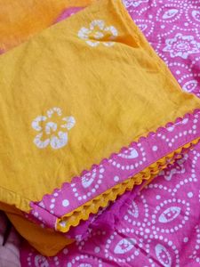 Vibrant Pink Kurta Set with Yellow Dupatta