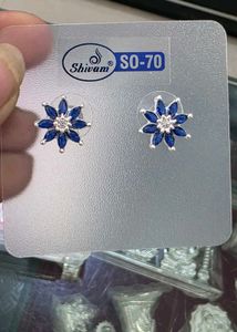 Elegant silver Blue Floral Stud Earrings
