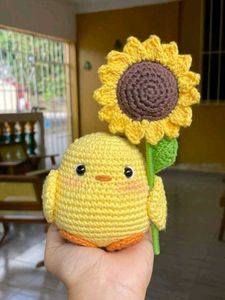 Handmade Crochet Chick with Sunflower