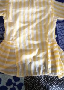 Yellow Striped Ruffled Sleeve Top