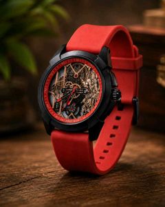 shree Ram Striking orange & Black Skeleton watch