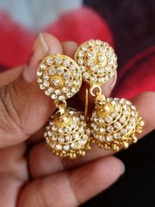 Stone Work Gold Pleated Jhumki