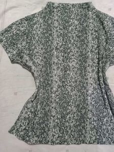 Grey Heart Print Mock Neck Top