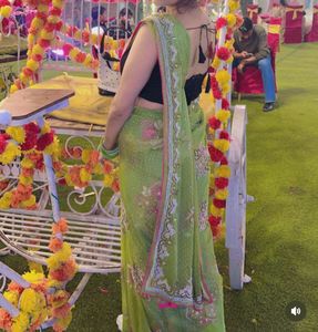 Elegant Green Embroidered Saree