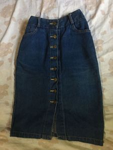 Classic Blue Denim Button-Front Skirt