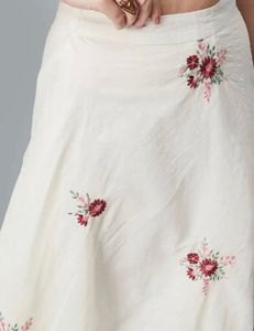 White and red  Floral Embroidered Ethnic Skirt