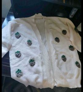Cozy White Knit Cardigan with Cute Accents